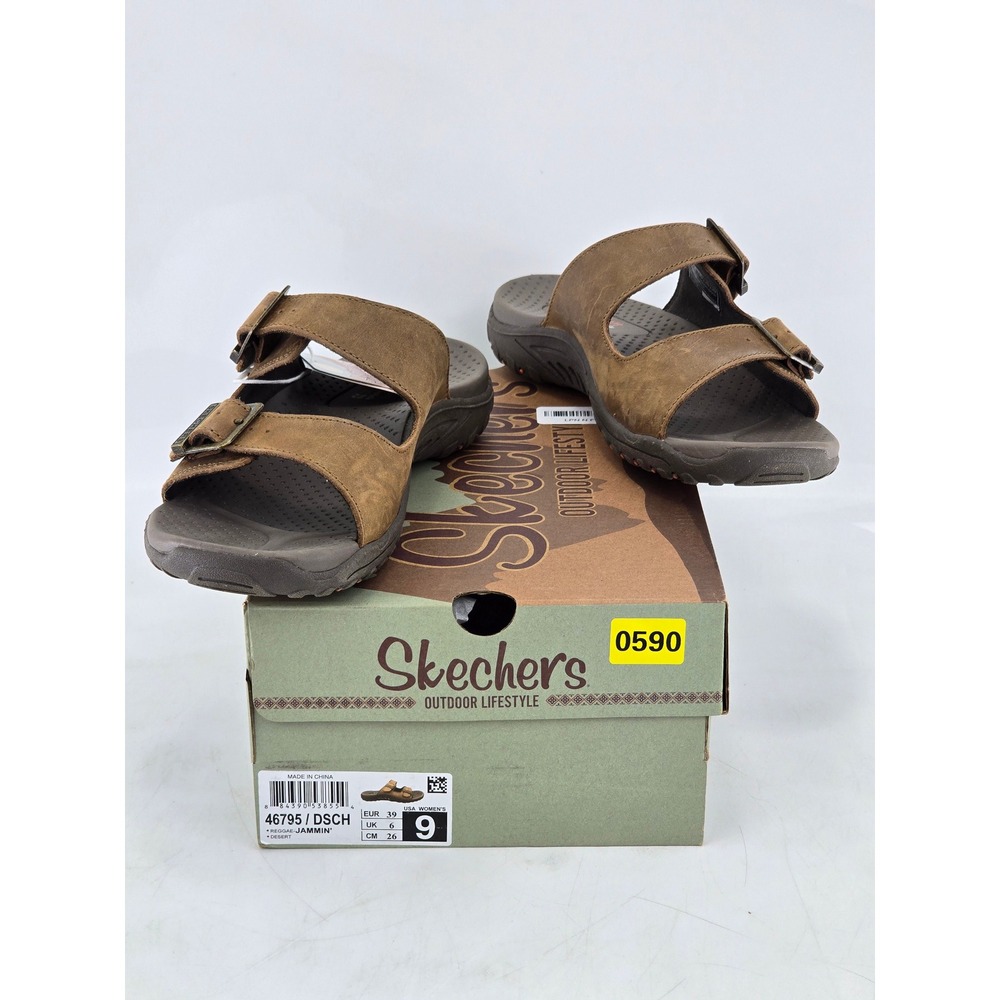 Skechers Reggae Jammin Sandals Womens 9 Brown Leather Slides 46795 - VG